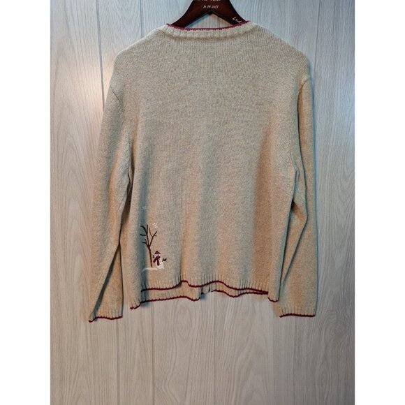 Croft & Barrow Women Sweater Full Zip Large Beige Graphic Snowman Tree NWT - Picture 4 of 8